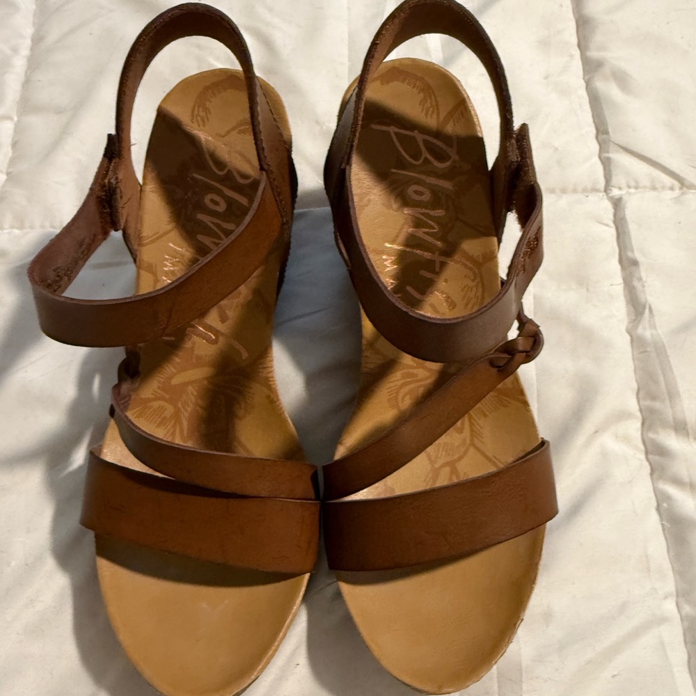 Blowfish Tan Strappy Wedge Sandals